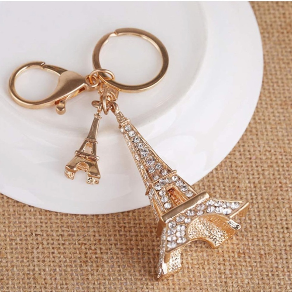 Eiffel Tower purse/bag charm Keychain with Crystals nwt - Picture 3 of 7